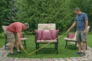 Замеры пространства для садовой мебели рулеткой